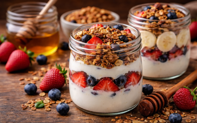 Parfait en vaso (para llevar) con granola