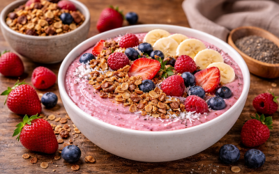 Smoothie bowl de frutos rojos con granola