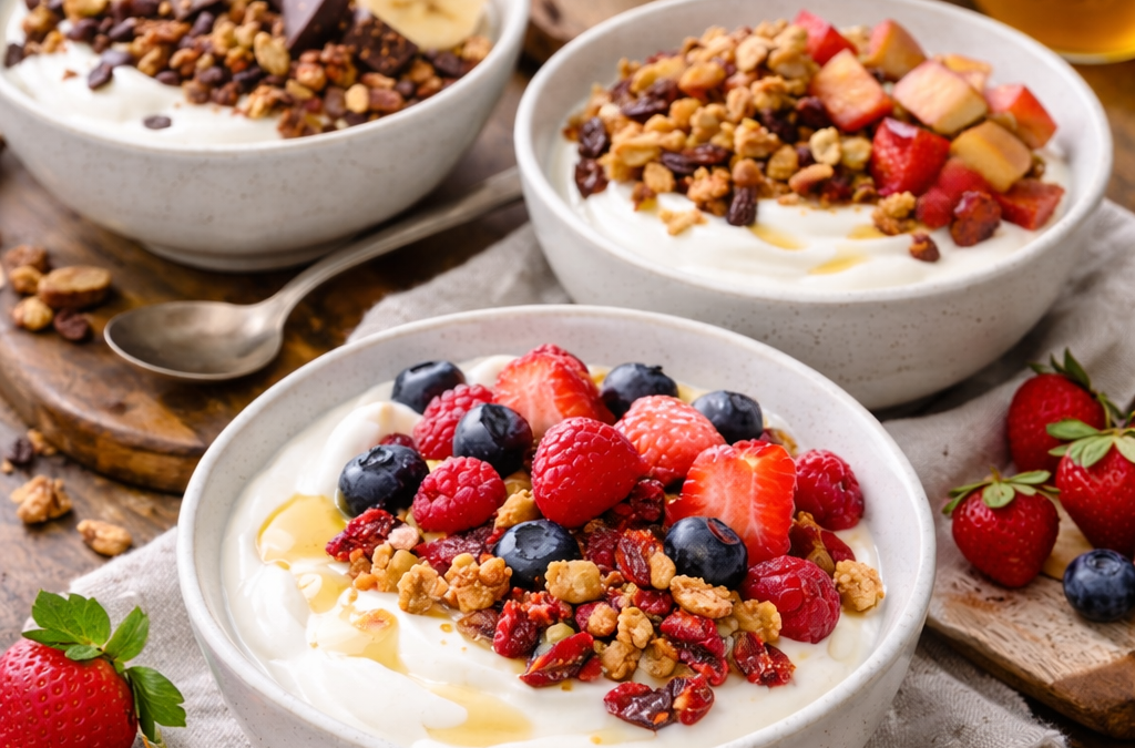 Yogur bowl “base” + 5 toppings (receta fácil)