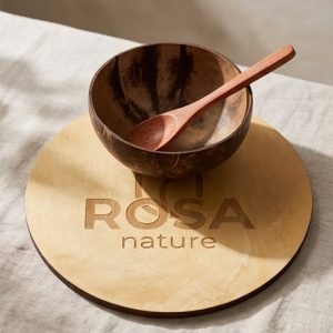 Bol de Coco Artesanal Rosa Nature con Cuchara de Madera